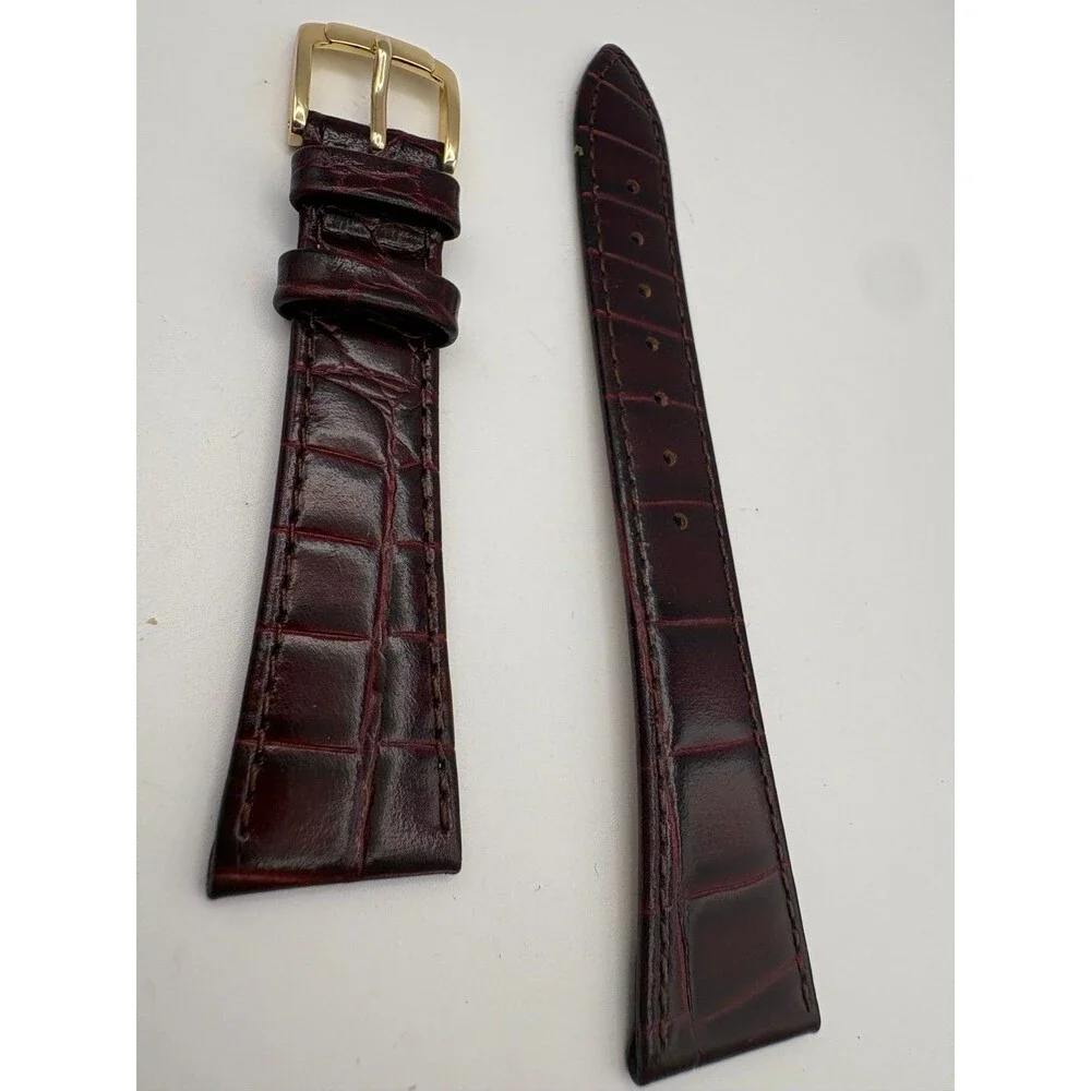 NOS Vintage Speidel 20mm Brown Alligator Grain Leather Watch Band Strap Gold Ton